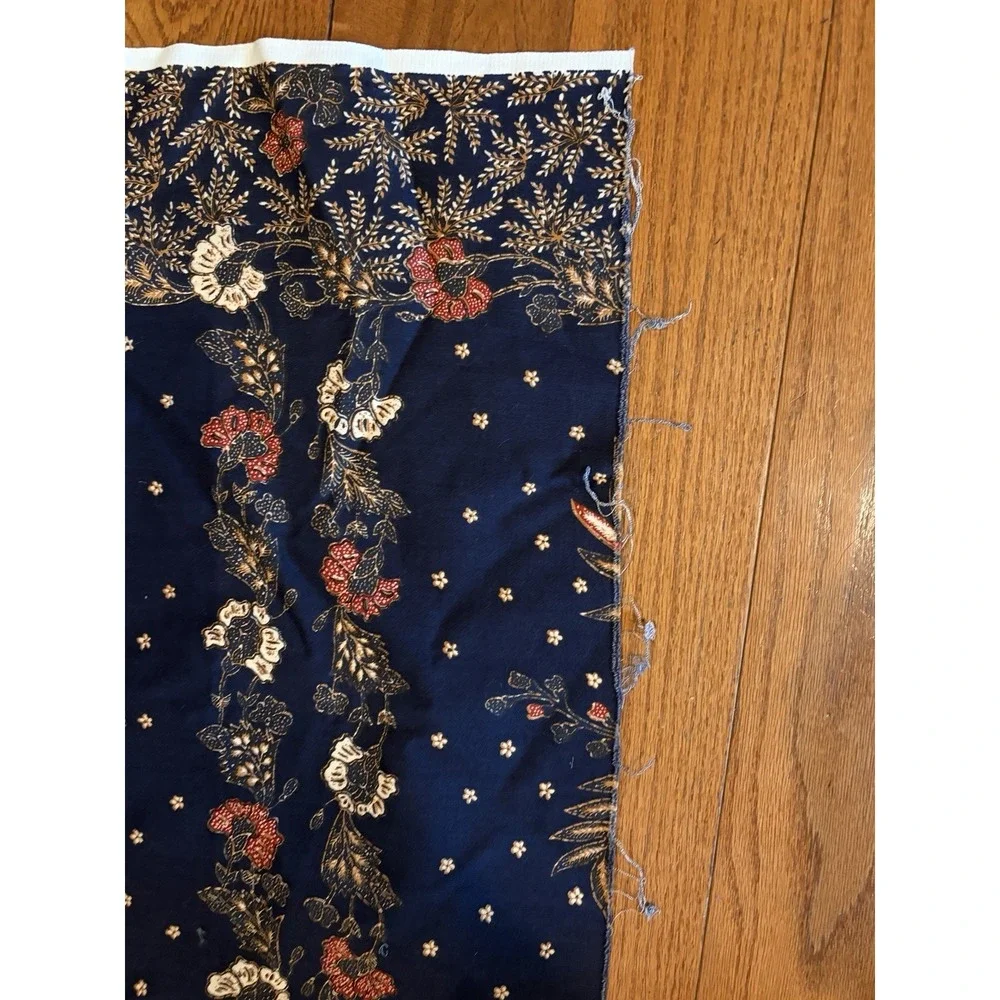 Vintage 70s Cotton Fabric Navy Floral‎ Border Print Kroda Wimpa 5th Ave 35x53